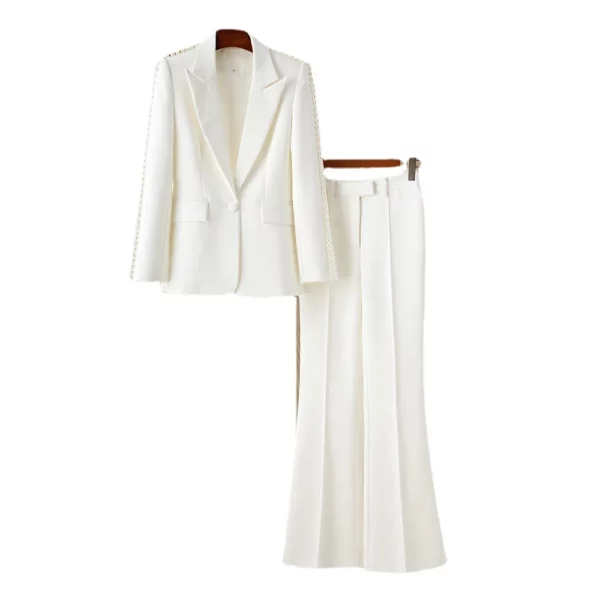 Ensemble femme 2 pièces blanc avec pantalon évasé – Image 3