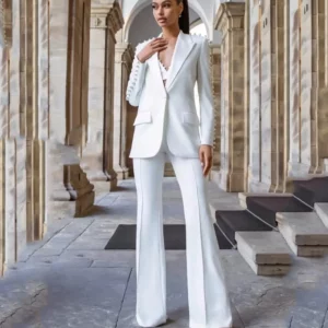 Ensemble femme 2 pièces blanc avec pantalon évasé