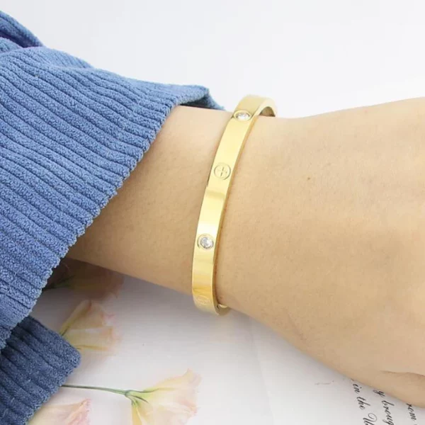 Gold Zircon Cross Nut Nail Bracelet - Image 3