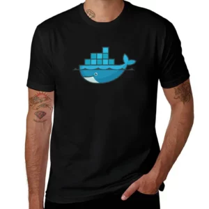 T-shirt oversized bleu graphique Docker.