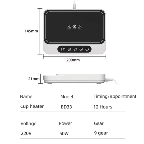 50W Electric Mug Warmer with 9 Temperature Settings for Coffee and Lunch Boxes. – Image 6