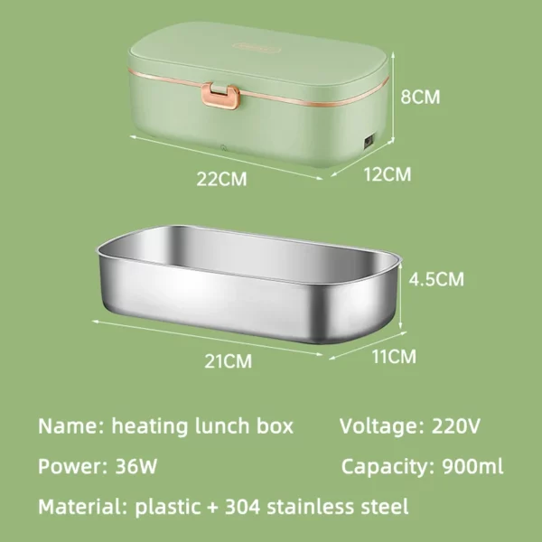 Boîte à lunch électrique 900 ml en inox, chauffe sans eau à 70°C pour bureau/école. – Image 6